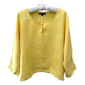 FOR CYNTHIA | Yellow 100% Linen Oversized Boxy Blouse Top | Size Medium